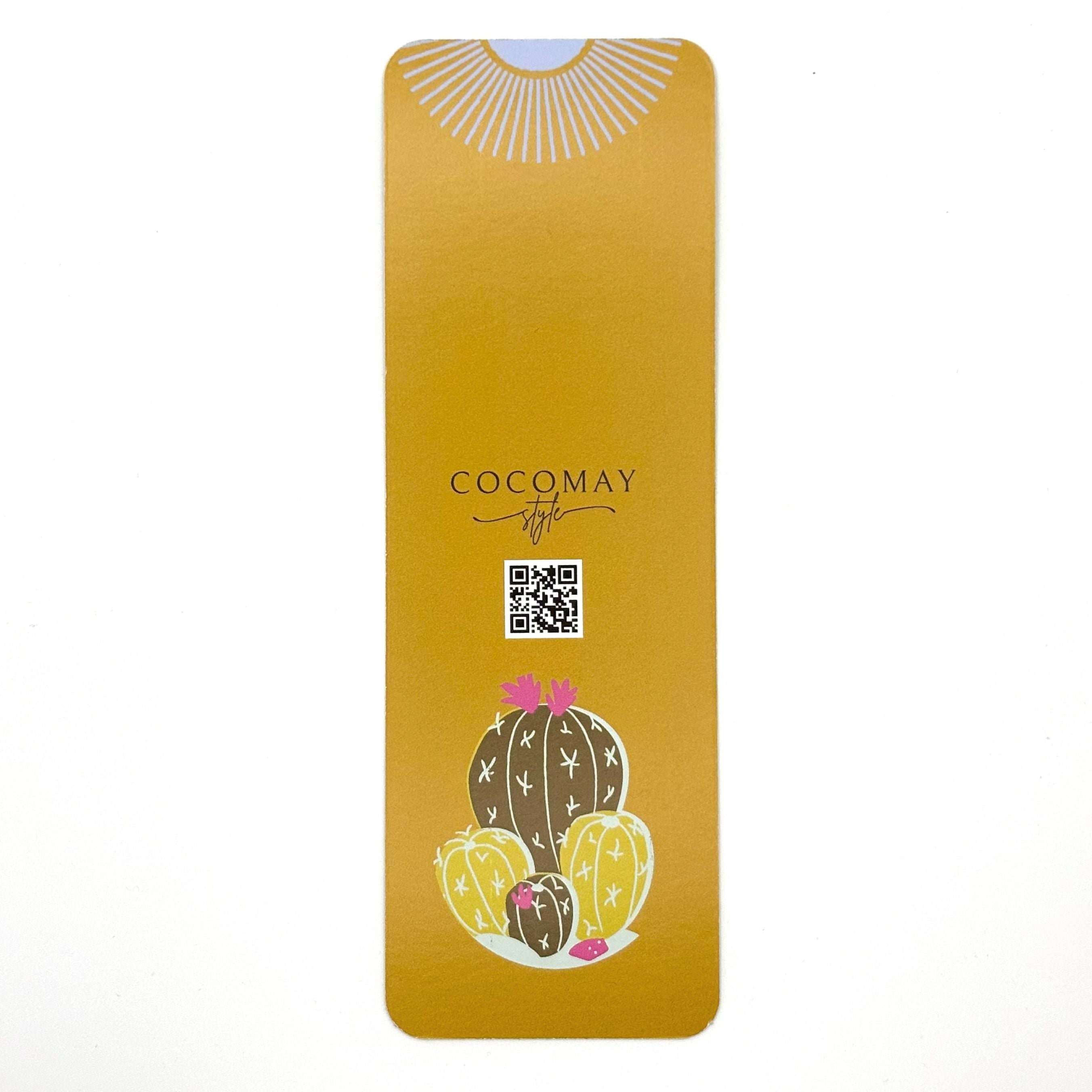 Bookmark with cactus and abstract illustrations on a yellow background