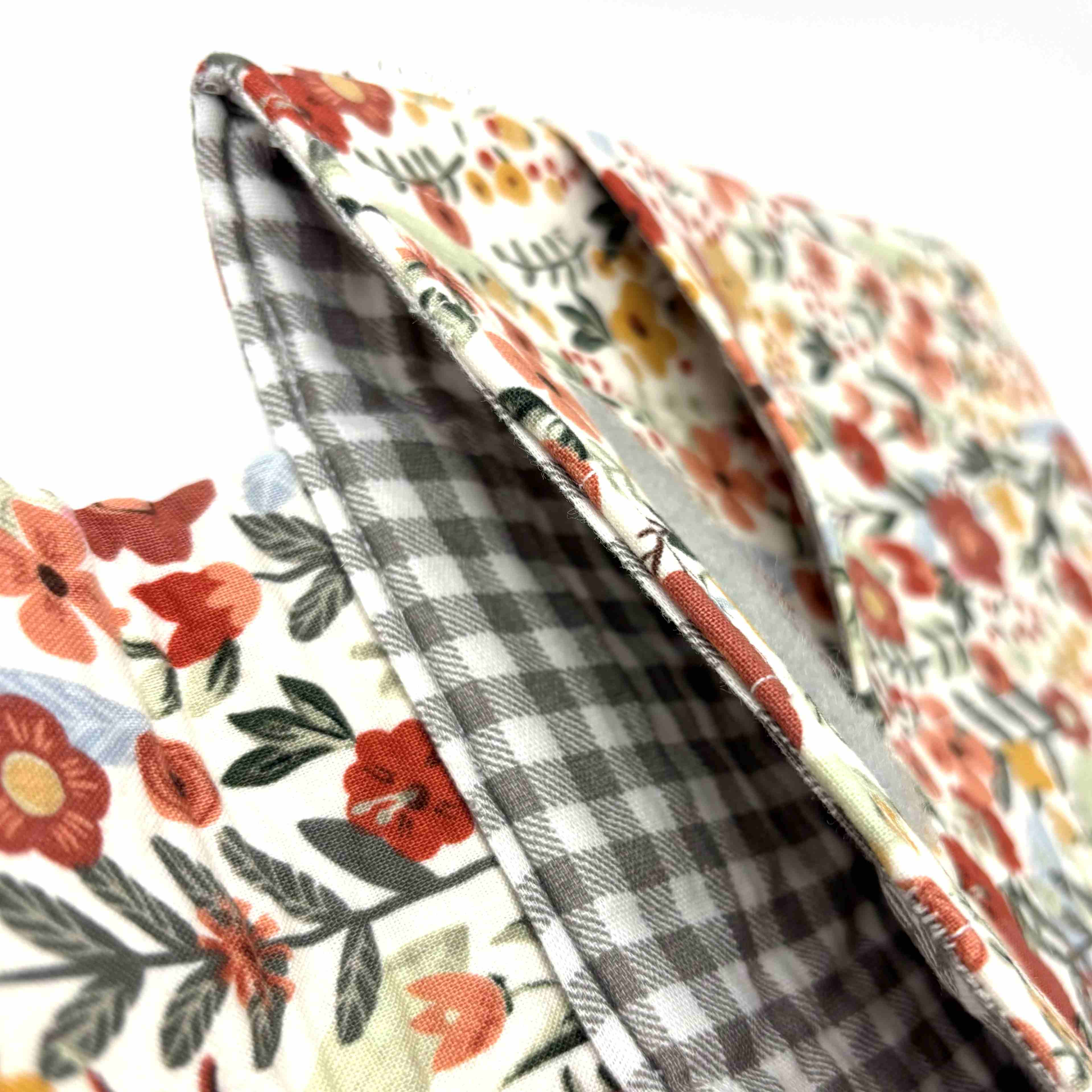 Close-up of e-Reader sleeve with floral patterned fabric