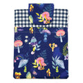 E-Reader sleeve with mushroom and foliage design on a blue background