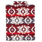 E-Reader sleeve with red and white patterned fabric with geometric design