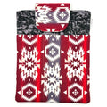 E-Reader sleeve with red and white patterned fabric with geometric design