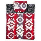 E-Reader sleeve with red and white patterned fabric with geometric design